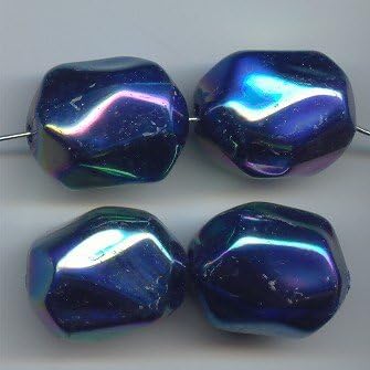 BLUE AB SCARABE' MARBLE 25X20MM NUGGET BEADS - Lot of 12