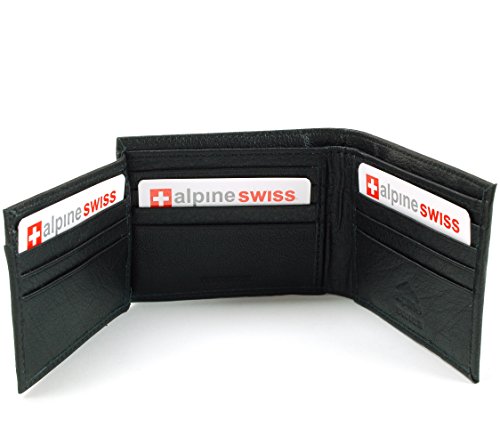 Alpine Swiss Men's Genuine Leather Wallet Slim Flip-out Bifold Black