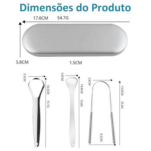 Kit 4 Raspadores de Língua em Aço Inoxidável, Elimina Mau Hálito, Antibacteriano e Higiênico, Fácil de Limpar