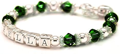 Personalized Baby Charm Bracelet - All Birth Month Crystal Colors (May)