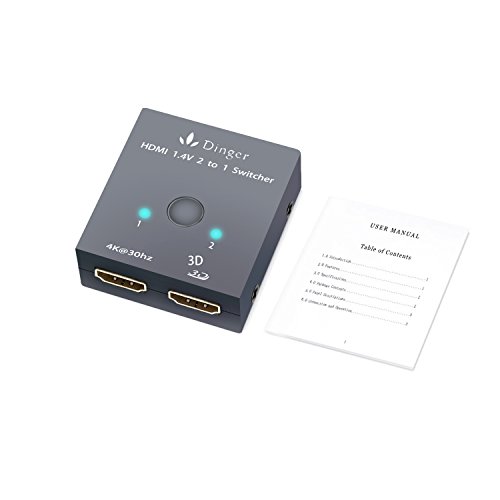 2 Port HDMI Switch, HDMI Switcher, Dinger 2 Port Bi-direction Switch HDMI Port Hub Supports Ultra HD 4K 3D 1080P (2 Port HDMI Switch)