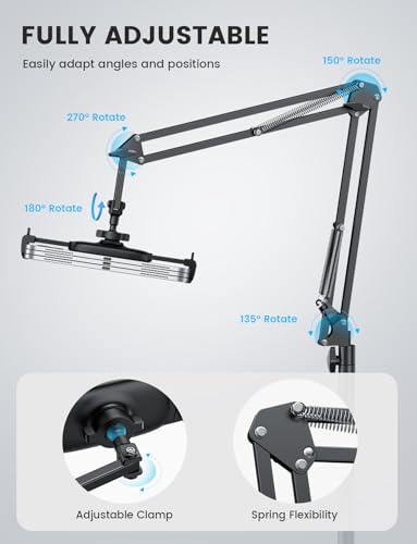 Lamicall Soporte de Piso para Tablets - [Ajustable 55" de Altura][Brazo Flexible] Base para iPad Multiangulo, con Base Ponderada de 5 LB, para 4.7-13" Devices, iPad Pro Air Mini, Kindle, E-Readers