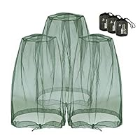 AMILIEe 3 Pack Mosquito Head Nets, Head Net Face Netting Neck Cover Netting Mesh Net for Camping Hiking Fishing Protect from Fly Screen Mosquito Gnat and Other Flies (Green)