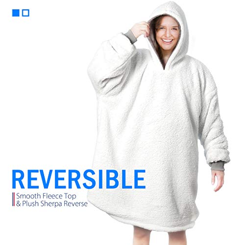 REEPOW Wearable Hoodie Blanket Sweatshirt for Adults - Oversized Hooded, Large Pocket, Elastic Cuff, Reversible - Warm and Luxurious Plush Sherpa & Fleece Hoody - Grey