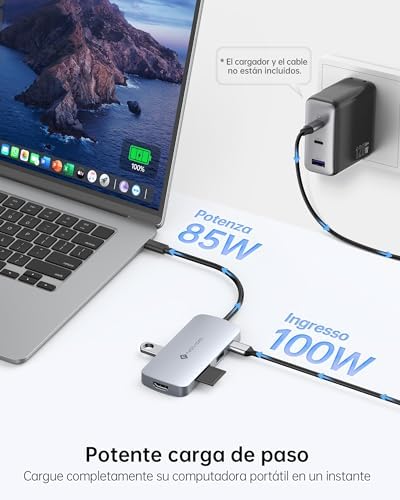 USB C 9 em 1 Docking Station, HDMI 4K@60, PD 100W, SD/TF