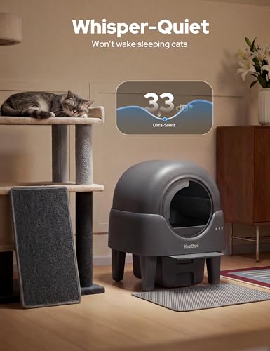 Kveode Automatic Self Cleaning Cat Litter Box, 90L Large Capacity for Cats 2.2-15 lbs, APP Control with Smart Safety Sensors, Quiet Operation, Easy Clean Detachable Globe, Grayish Black