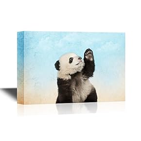 Canvas Wall Art - Cute Panda Raising Its Hand - Gallery Wrap Modern Home Art | Ready to Hang - 12x18 inches