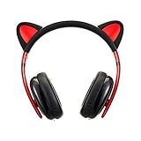 Censi Cat Ear Bluetooth Headphones, Over Ear Noise Canceling Wired Bluetooth Headphones with Mic,Over ear headphones, Valentines Day Gifts for Him (Black+Red, Bluetooth)
