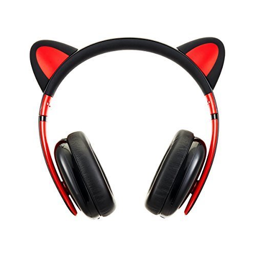 Censi Cat Ear Bluetooth Headphones, Over Ear Noise Canceling Wired Bluetooth Headphones with Mic,Over ear headphones, Valentines Day Gifts for Him (Black+Red, Bluetooth)
