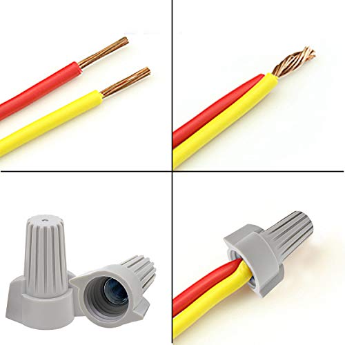 WiMas 50PCS Winged Wire Connectors Easy Twist-On Ribbed Cap Electrical Wire Connector Spring Inserted Nuts Caps (P4:18-8AWG (Grey))