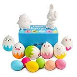WATINC 16 Pcs DIY Easter Eggs Squishy Bunny Chicks Medium Soft White Squishy Cream Scented Slow Rising Stress Relief Kawaii Simulation Lovely Toys Key Chains Phone Straps Bonus Emoji Stickers