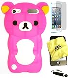 BUKIT CELL (TM) HOT PINK Bear 3D Cartoon Soft Silicone Skin Case Cover for IPOD TOUCH 5 5G 5TH GENERATION + BUKIT CELL Trademark Lint Cleaning Cloth + Screen Protector + WirelessGeeks247 METALLIC Touch Screen STYLUS PEN with Anti Dust Plug [bundle - 4 items: case, cloth, stylus pen and screen protector]