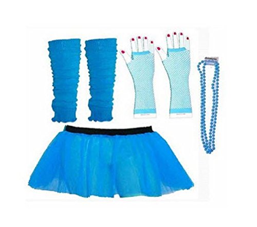 Rush Dance 80s Fancy Costume Set - TUTU & LEG WARMERS & FISHNET GLOVES & BEADS