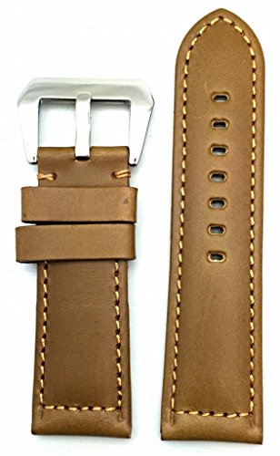 Panerai Style Watch Band by NEWLIFE | Brown, Solid, Smooth Genuine Leather Replacement Strap that brings New Life to Any Watch (Men's Length; 26mm Lug Width)