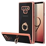 Casetego Compatible Galaxy Note 9 Case,Slim Clear Soft Lightweight Shock Absorbing TPU Bumper Cover with Metal Built-in Ring Grip Phone Stand for Samsung Galaxy Note 9-Rose Gold