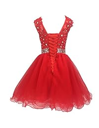 Mamilove vestido de fiesta de cóctel formal de tul con cuentas y apliques cortos, para mujer