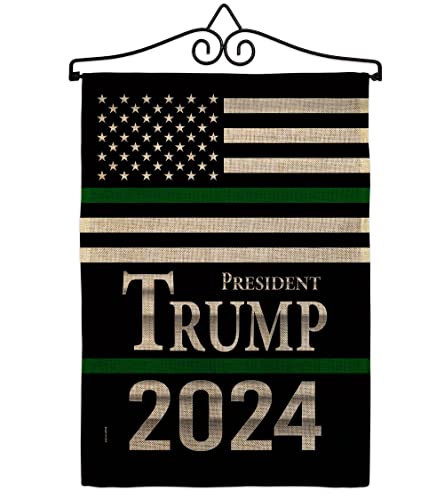 Trump Flag President Thin Green Line Burlap Garden Flag-Set Wall Hanger Patriot…
