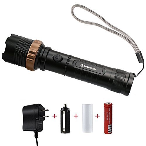 Zoweetek Adjustable Focus 1200 Lumens LED Tactical Flashlight with 5 Light Models for Hiking, Night Fishing, Camping, Self-defense and other Outdoor Activities
