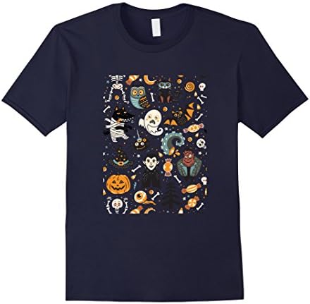Mens Vintage Style Happy Halloween Cartoon T Shirt Retro 2XL Navy