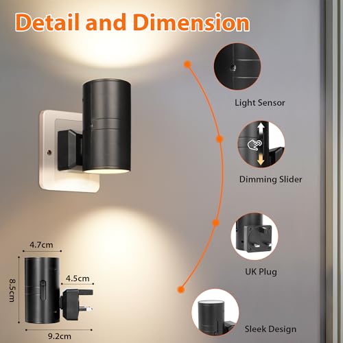 Night Light 3000K, 2 Pack Modern LED Night Light Plug in Wall with Smart Light Sensor, 0-100LM Adjustable Brightness, Dimmable Night Lamp for Bedroom, Hallway, Stair, Bathroom, Laundry, Corridor