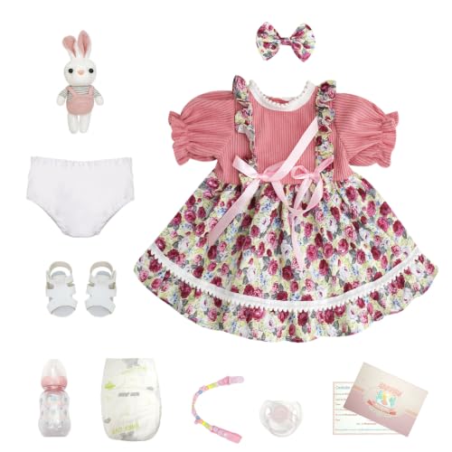 Boneca Bebê Reborn Realista Silicone 48cm Presentes para Meninas | Cabelo Implantado Olhos Azuis Vestido Rosa com Chupeta Magnética