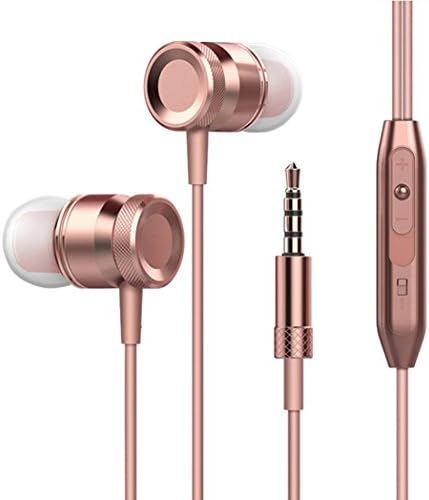 Lanspo Headphones, Metal In-ear Wired Headphones Subwoofer Headphones 3.5mm with Microphone Stereo In-ear, Headset, Earbud,, Fashion (rose gold)