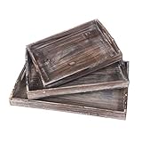 RHF Ottoman Tray Set with Handles, Coffee Table Trays, Rustic Tray for Ottoman, Wood Trays for Coffee Table,Wooden Serving Trays for Ottomans,Ottoman Trays, Farmhouse Decor, Set of 3, Brown