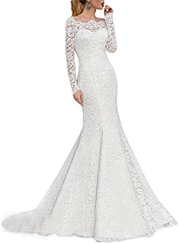 Jdress Vintage Lace Mermaid Wedding Dresses Long Sleeve Boat Neck Bridal Gowns