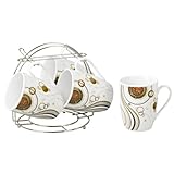 Lorren Home Trends 5-Piece Coffee Mugs on Iron Stand, Black