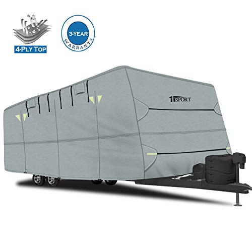 iiSPORT Travel Trailer Covers Fits 24'-27'ft RVs - Water Repellent RV Covers with Reflective Panels, Air Vent System and Multiple Zippered Panels for Easy Access