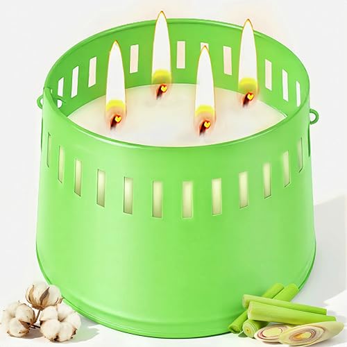 Vela grande citronela exteriore,Vela de Citronela con 4 mechas, Velas Perfumadas de Citronella 80 horas, Velas de Citronella 100% natural, Larga Velas de Regalo para acampar, jardín, picnic, patio