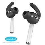 AhaStyle AirPods Ear Hooks Silicone Earbuds Covers [Sound Quality Enhancement] Compatible with Apple AirPods 2 & 1 or EarPods[2 Pairs- Large & Small] (Black)