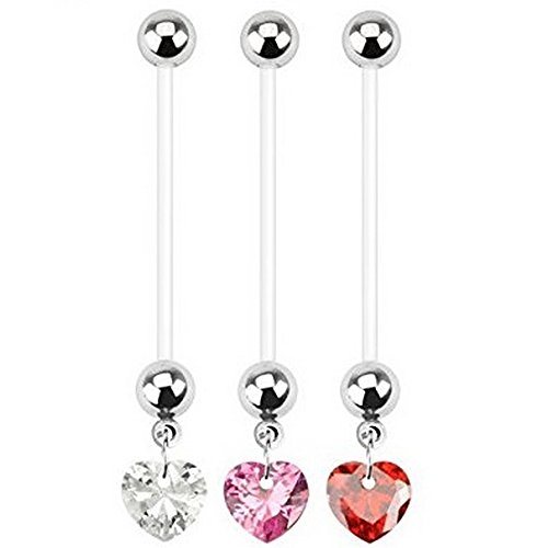 Clear - Heart Gem Dangle Bio Flex Pregnancy Navel Ring