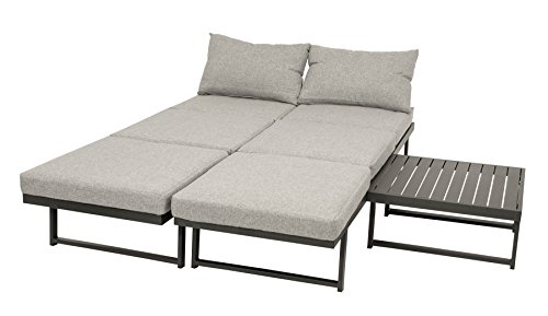 DEGAMO Loungeset Bogota aus Aluminium, 2X Sofa 210cm mit Liegefunktion, 1x Loungetisch 70x70cm, matt-grau beschichtet – Bild 6