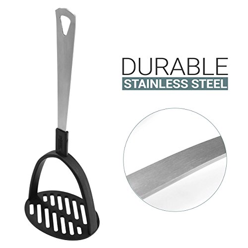 Kitchen Utensil Set 8 Pc by PureLife - Stainless Steel Cooking Set W/Nylon Heat Resistant | Include Spaghetti Server, Potato Masher, Serving Spoon, Turner, Ladle, Skimmer, Spatula & Slotted Spoon