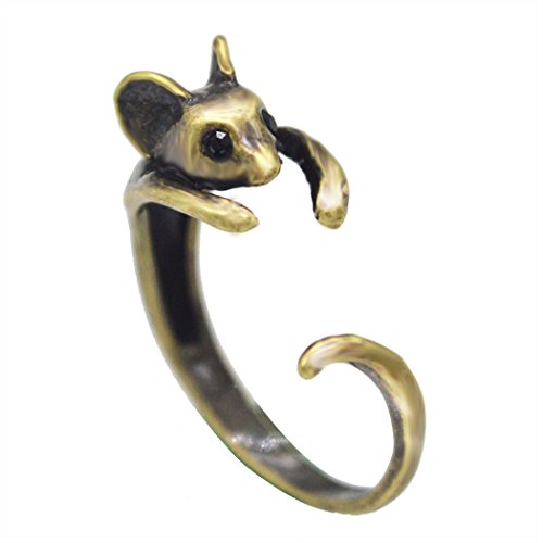 Mouse Ring Womens Girls Rat Animal Ring Jewelry Adjustable Free Size Wrap Ring Black Crystal