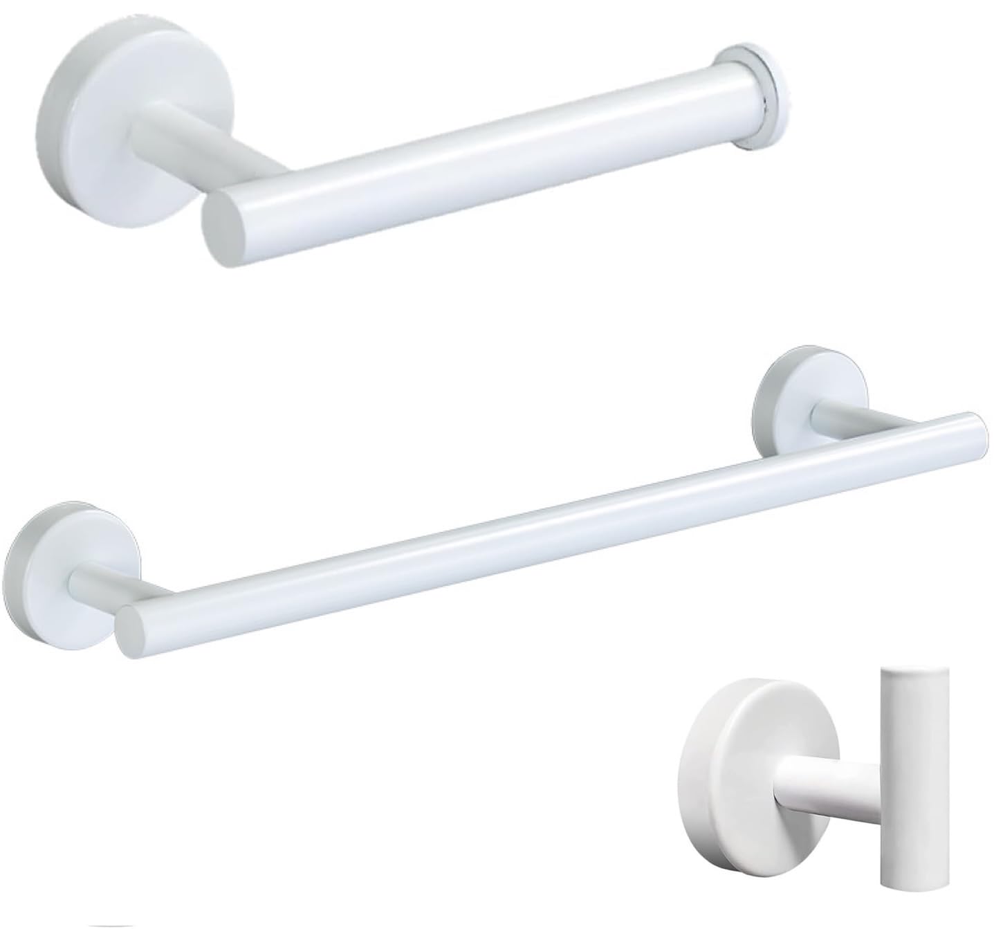 Towel Bars Bathroom Accessories Set - 3 Pieces Stainless Steel Hardware Set Wall Mounted Rack, 12"Bath Towel Bar + Toilet Paper Holder + Towel Robe Hook, Heavy Duty Kit Shower Construction (White)