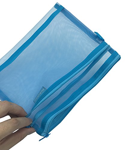 Kinhshion Zipper Pouch, Mesh Traveling Storage Bag, 3 PCS, A5 Size 8.8"×7" (Colour Random) (506)