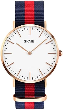 Qiyan Casual Fashion Thin Dial Clock Men's Stainless Steel Case Quartz Wrist Watch Striped Nylon Band