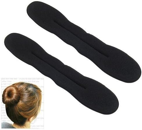 Kingken 2 Pcs Useful Large Magic Sponge Hair Styling Bun Maker Twist Curler Clip Donut Style (Black)