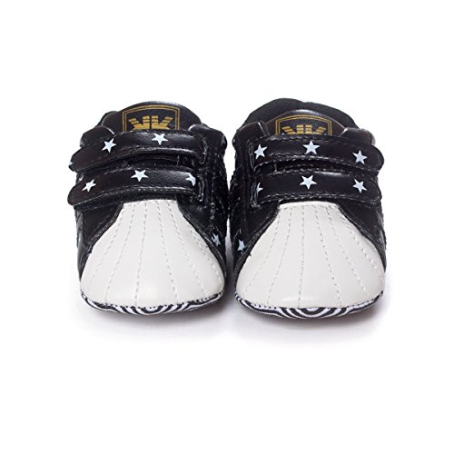 M2cbridge Baby Moccasins Crib Shoes Classic Shell PU Leather Soft Soled Shoes (6-12 Months, Black)