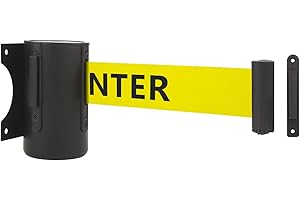 A-KARCK Wall Mount Retractable Belt 16 Foot, Crowd Control Wall Barrier with Steel Case Black and Yellow Belt with Caution: DO NOT Enter