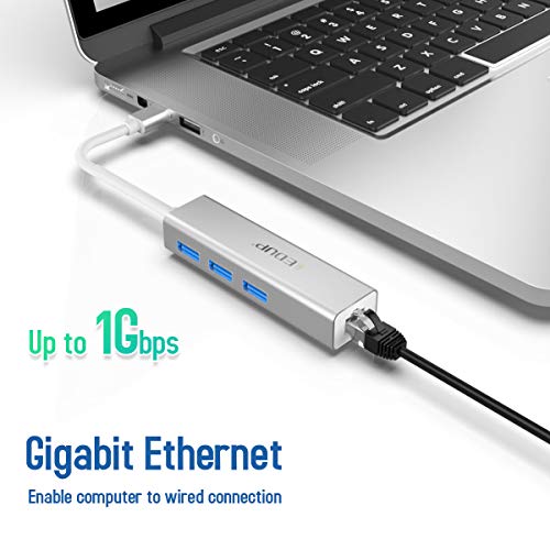 USB C Hub, 4-in-1 USB-C to Gigabit Ethernet Adapter, USB 3.0 1Gbps RJ45 Port I Thunderbolt to RJ45 LAN Converter, Support MacBookPro/MacBook Air/iPad