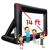 Outdoor Movie Screen - 14 FT Inflatable Projector Screen - Family Screen Tent + Printable Party Theme Movie Ticker Templates - Lightweight & Easy to Inflate - Family Pool Canvas Tent by Nozzco