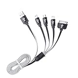 Multi Charger, 4 in 1 Multiple USB Charging Cable Adapter Connector with 8 Pin Lightning / 30 Pin / Micro USB 2.0 / Mini USB Ports for iPhone, iPad, Samsung and other Android Phones and More(100cm)