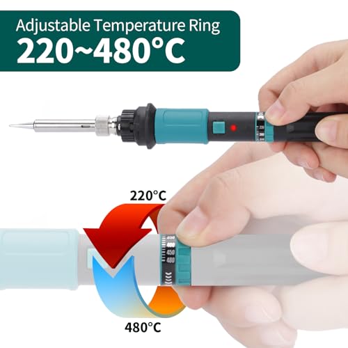 YIHUA 947-IX Electronic Soldering Iron Kit with Adjustable Temperature 220~480°C, Electric Soldering Iron Ignition Button Temperature Controlled ESD-Safe with 5 Soldering Tips Holder (EU PLUG)