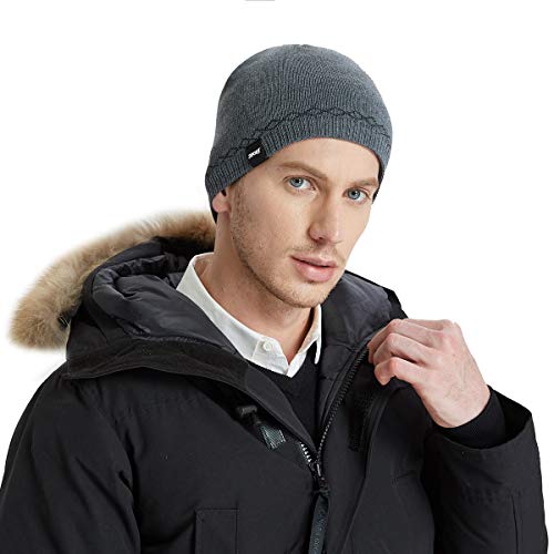 Bodvera Mens Winter Warm Knit Beanie Hats Tactical Fleece Plain Toboggan Ski Skull Cap,(Grey)