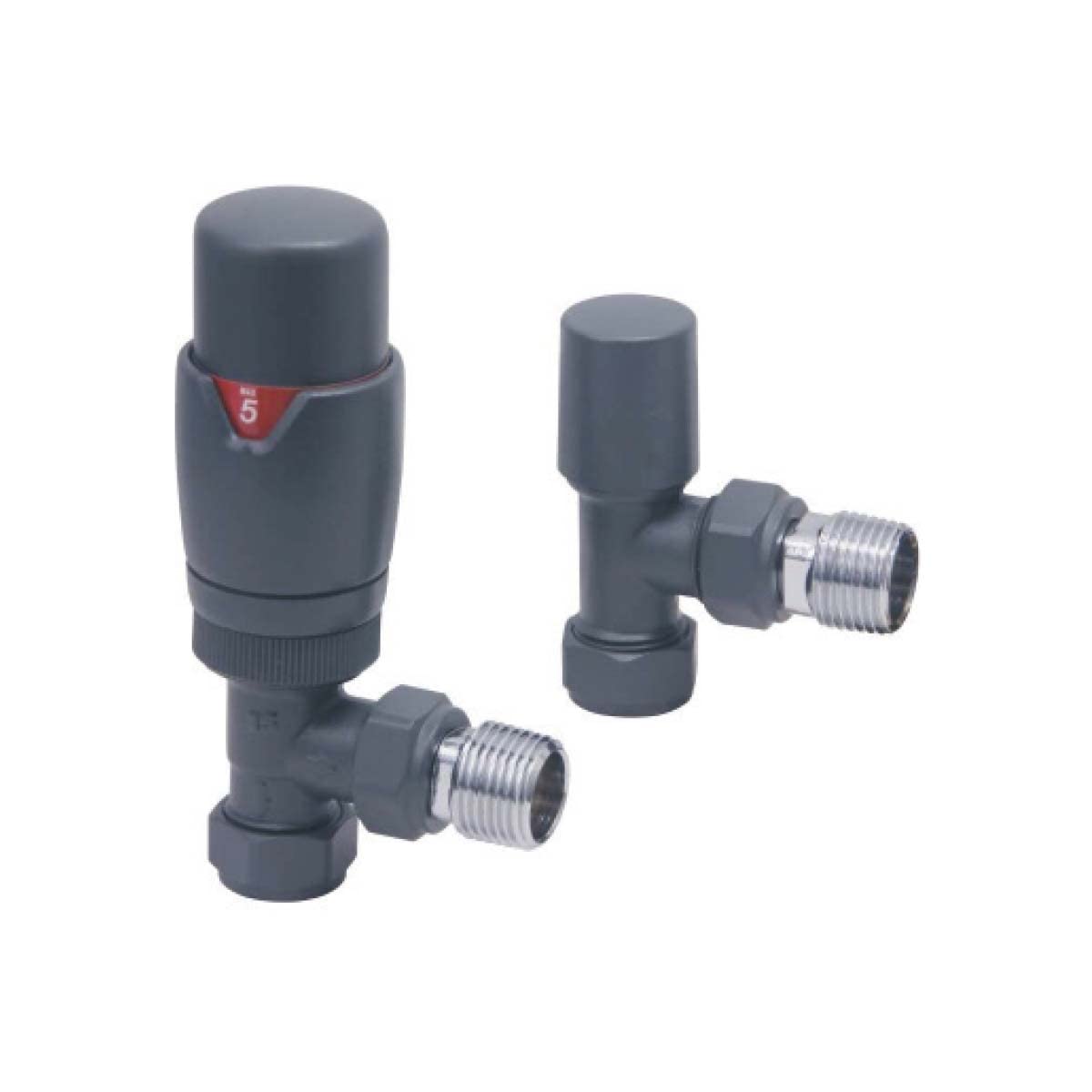 Anthracite Angled Thermostatic Radiator Valves - Energy Saving