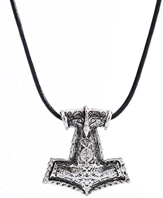 Ulifeshop Clearance Men's Norse Viking Amulet Pendant Necklace Raven Animals Viking Thor Hammer Chain Necklace (Silver)