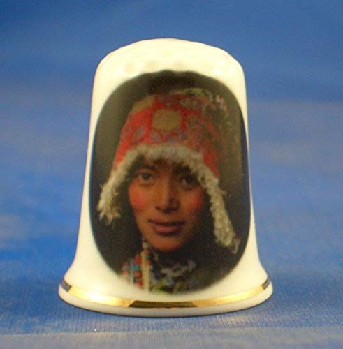Porcelain China Collectable Thimble - Tibetan Lady - Free Gift Box